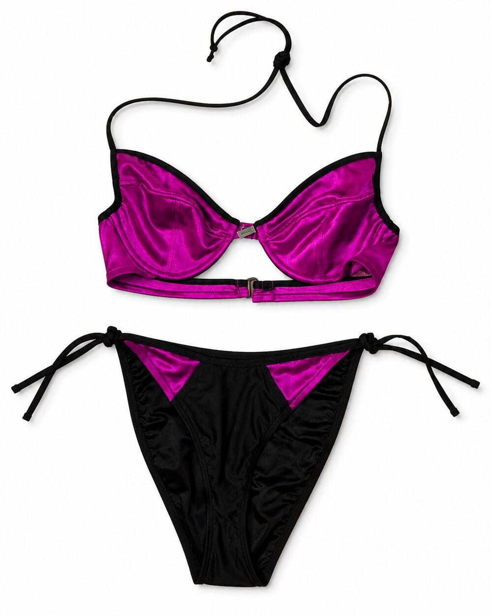 Vintage 90s Mossimo Metallic Magenta Black Bikini Set Women’s M Y2K